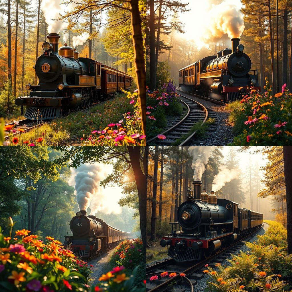 Steam Train Chugs Through Vibrant Forest Landscape