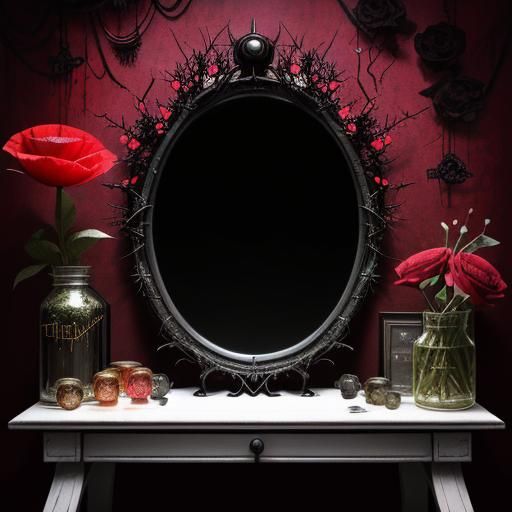 Surreal Mirror Reflects a Beast in Mixed Media