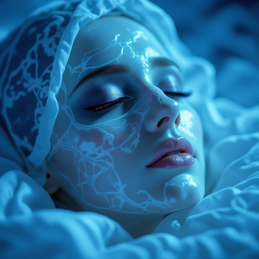 Glowing Translucent Mask with Ghostly Patterns in Twilight
