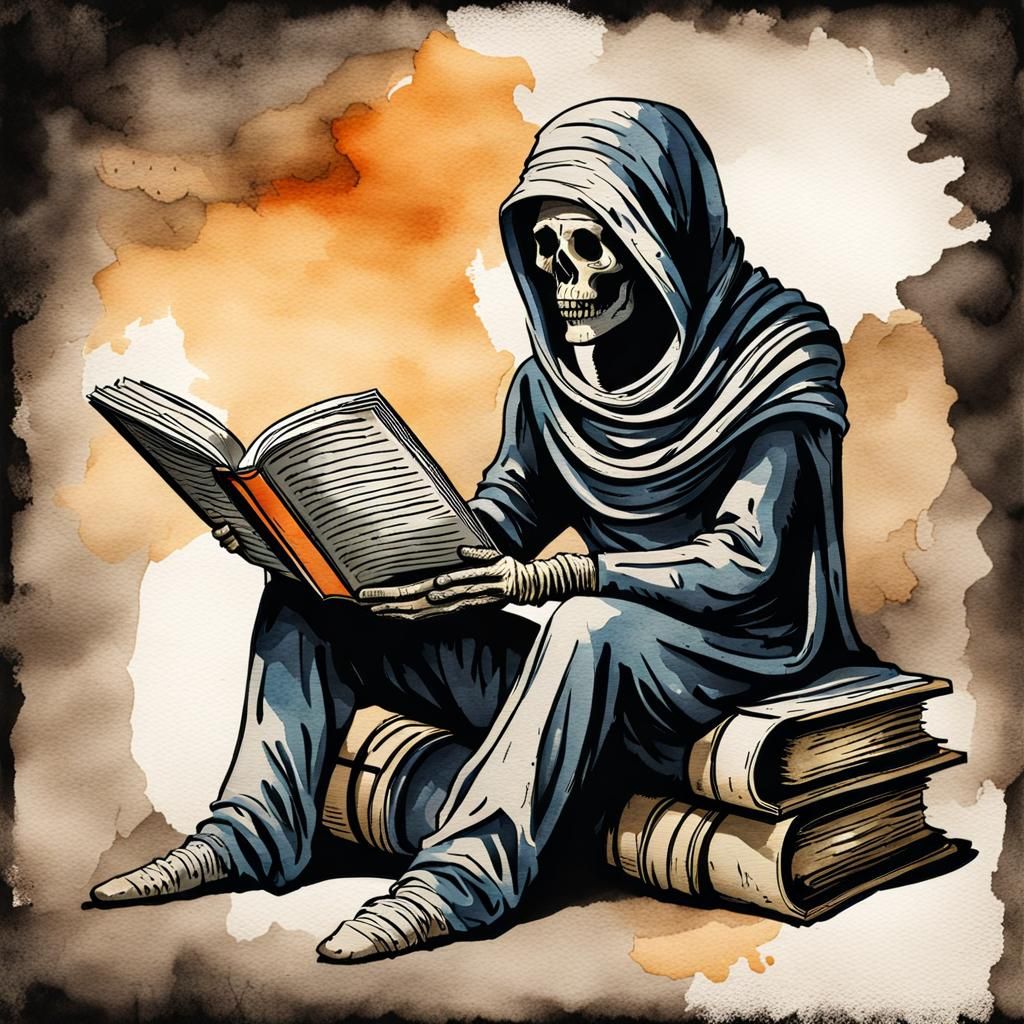 Mummified Reader in Watercolor and Ink