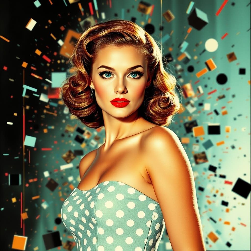 Vintage Pin-Up in Digital Decay Style
