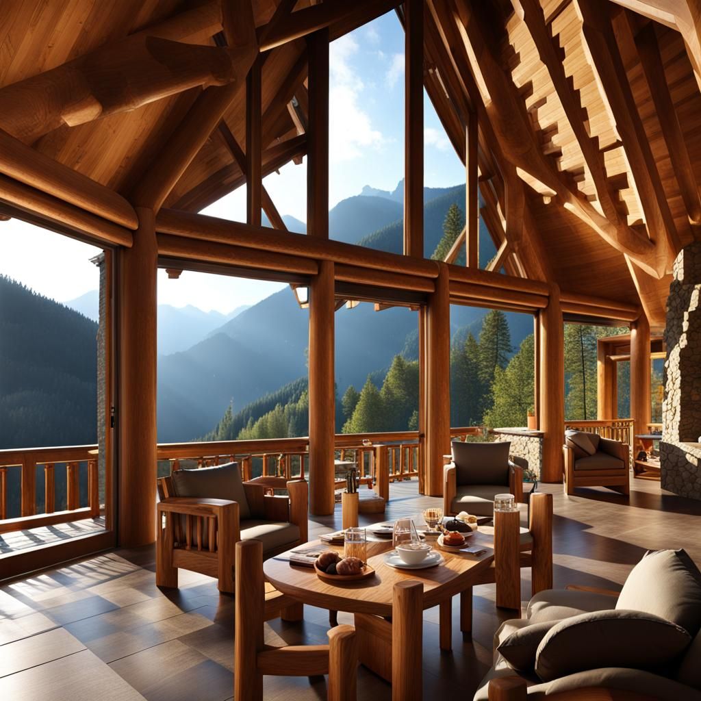 Mountain Lodge: Situated in a peaceful mountainous region, a luxury lodge offers breathtaking views of the surrounding p...