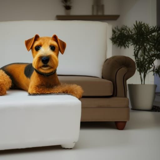 Hyperrealistic Lakeland Terrier Portrait on Dog Bed
