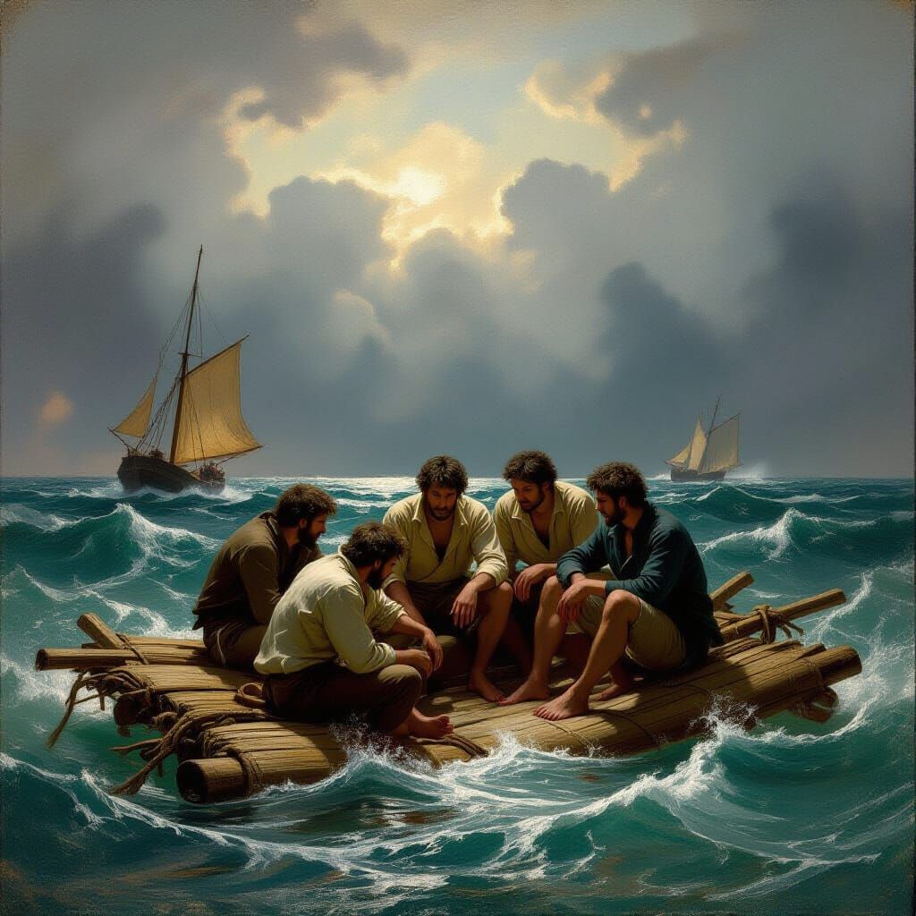 Shipwreck Survivors on a Raft in Romantic Style