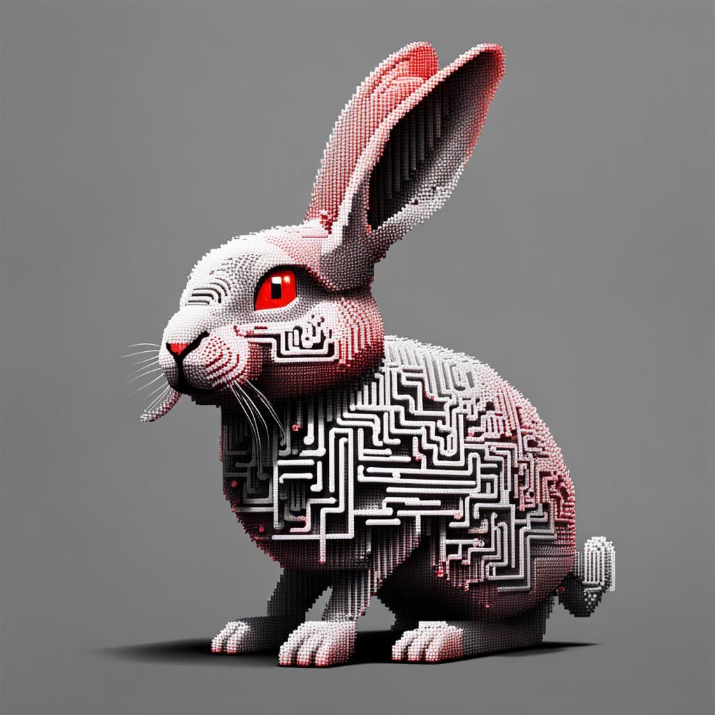 a rabbit made of ASCII characters inside a red egg