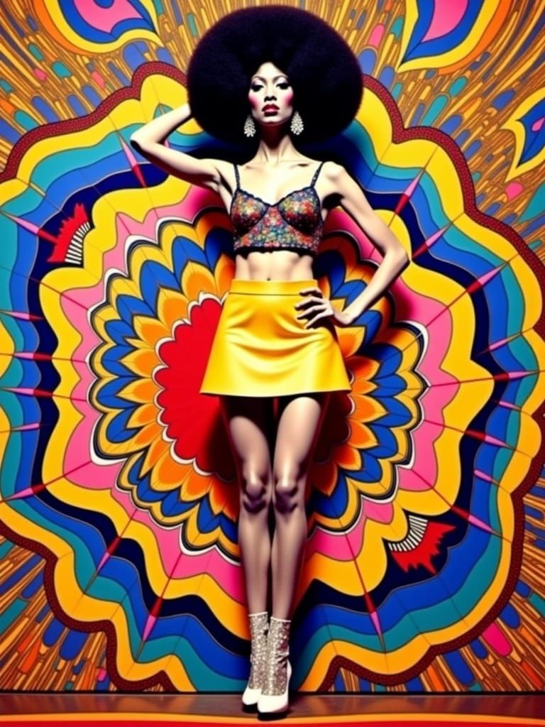 1960s Mod Fashion with Psychedelic Backdrop