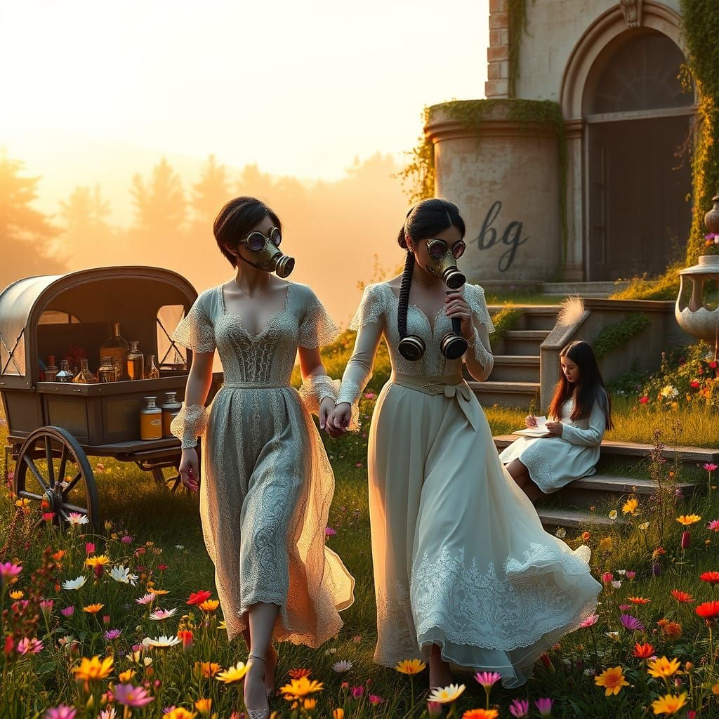 Victorian Couple Strolls through Enchanted Floral Wonderland...