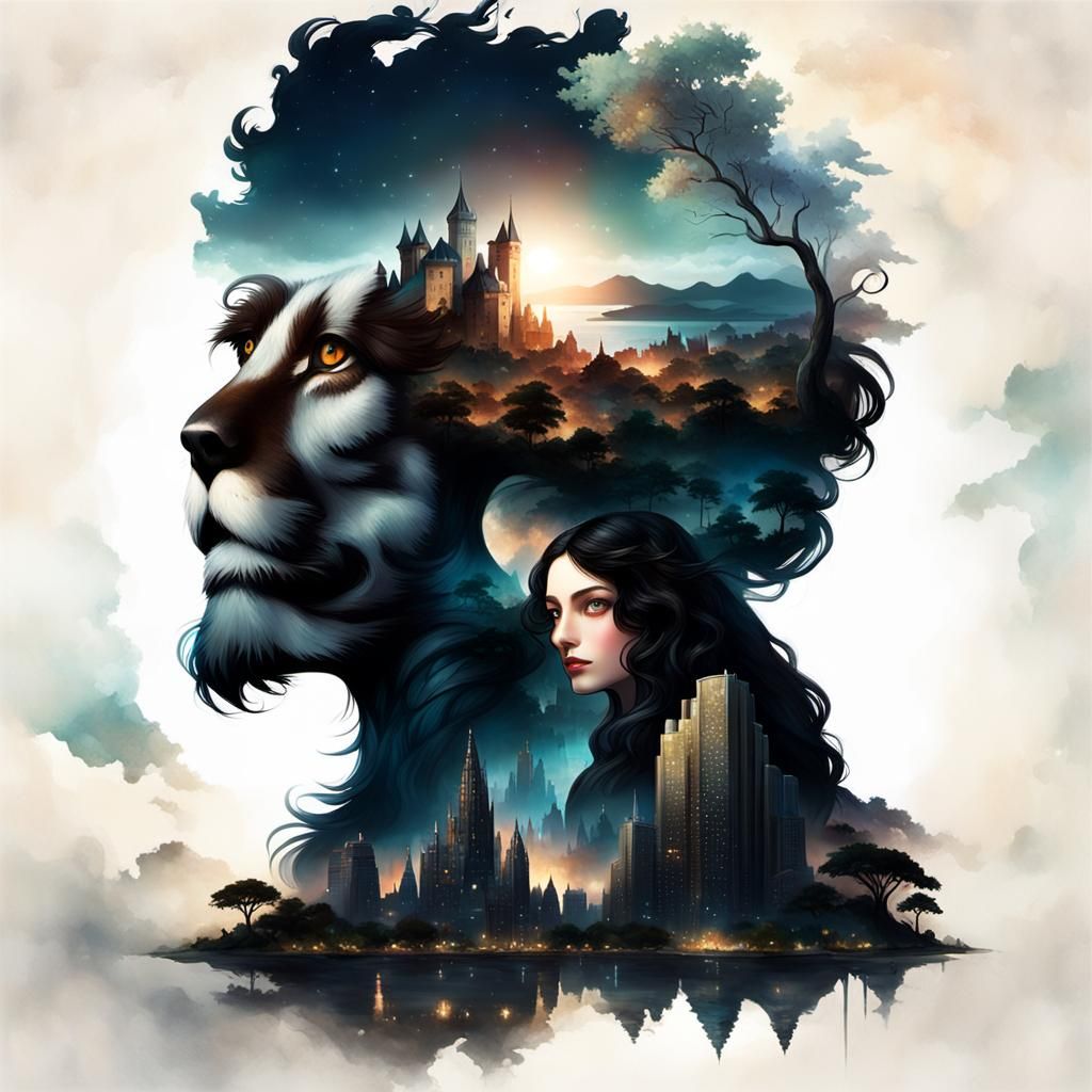 Ethereal French Lady in Dreamlike Double Exposure