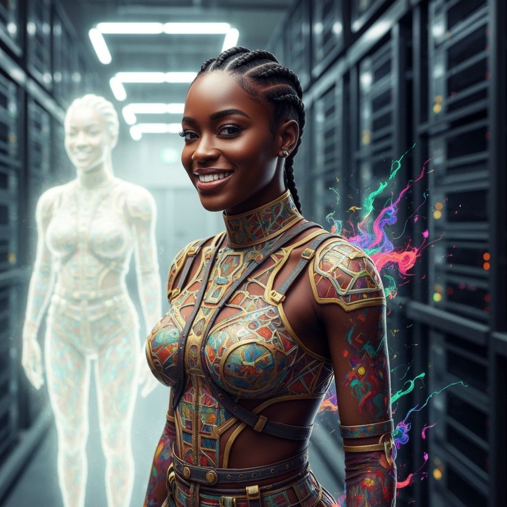 Woman in Data Center as Neo-Expressionist Painting