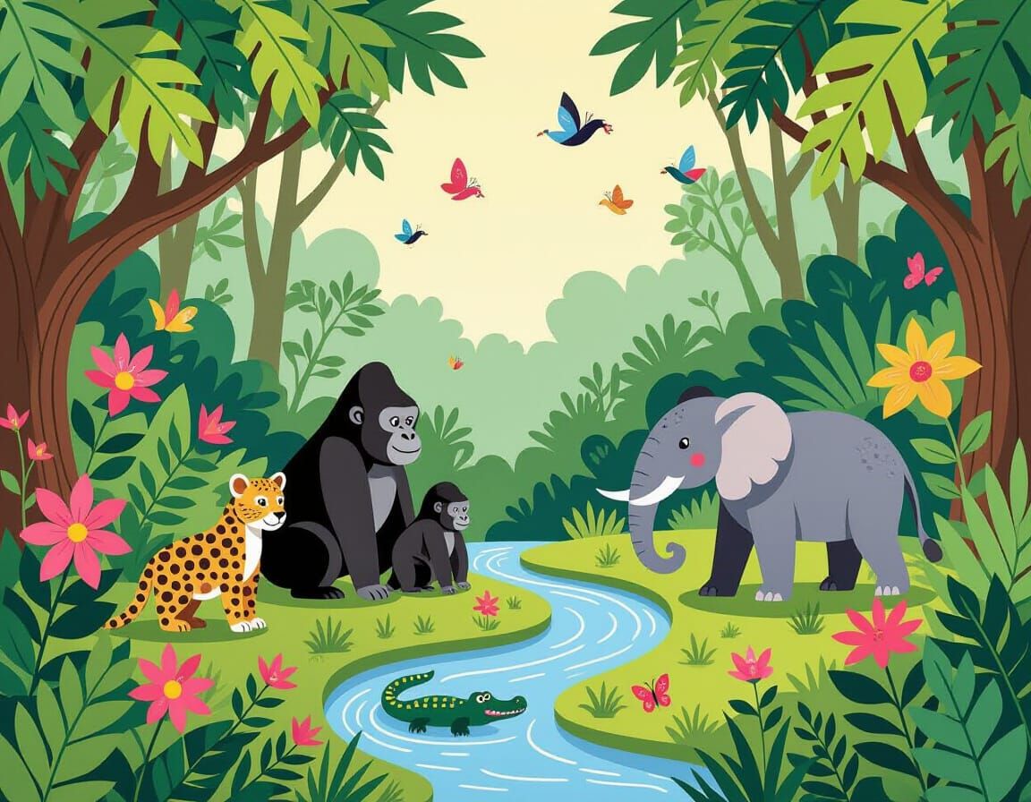 Vibrant Paper Jungle Scene with African Wildlife