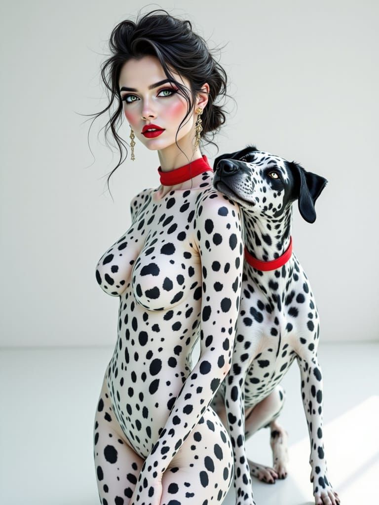 Elegant Woman and Dalmatian in Monochrome Splendor