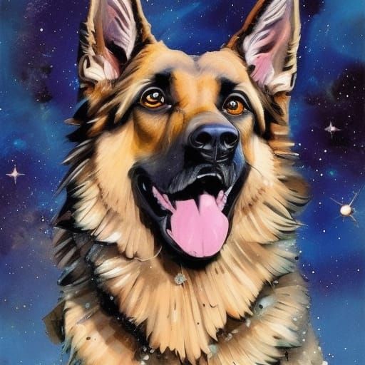 German Shepherd Dog in Starry Impasto Style