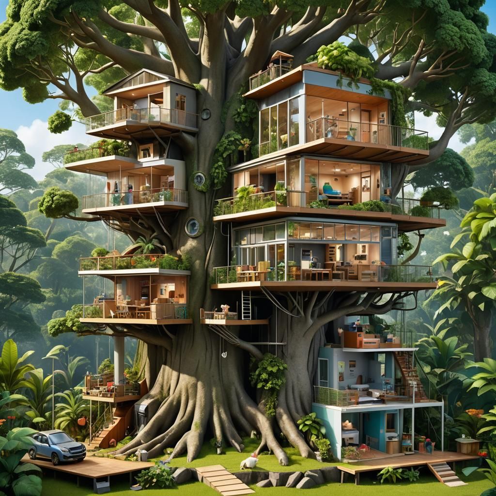 Hyperreal Hamster Home Inside Giant Tree