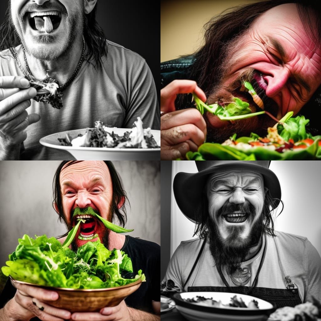 Lemmy Kilmister Laughing and Eating Salad