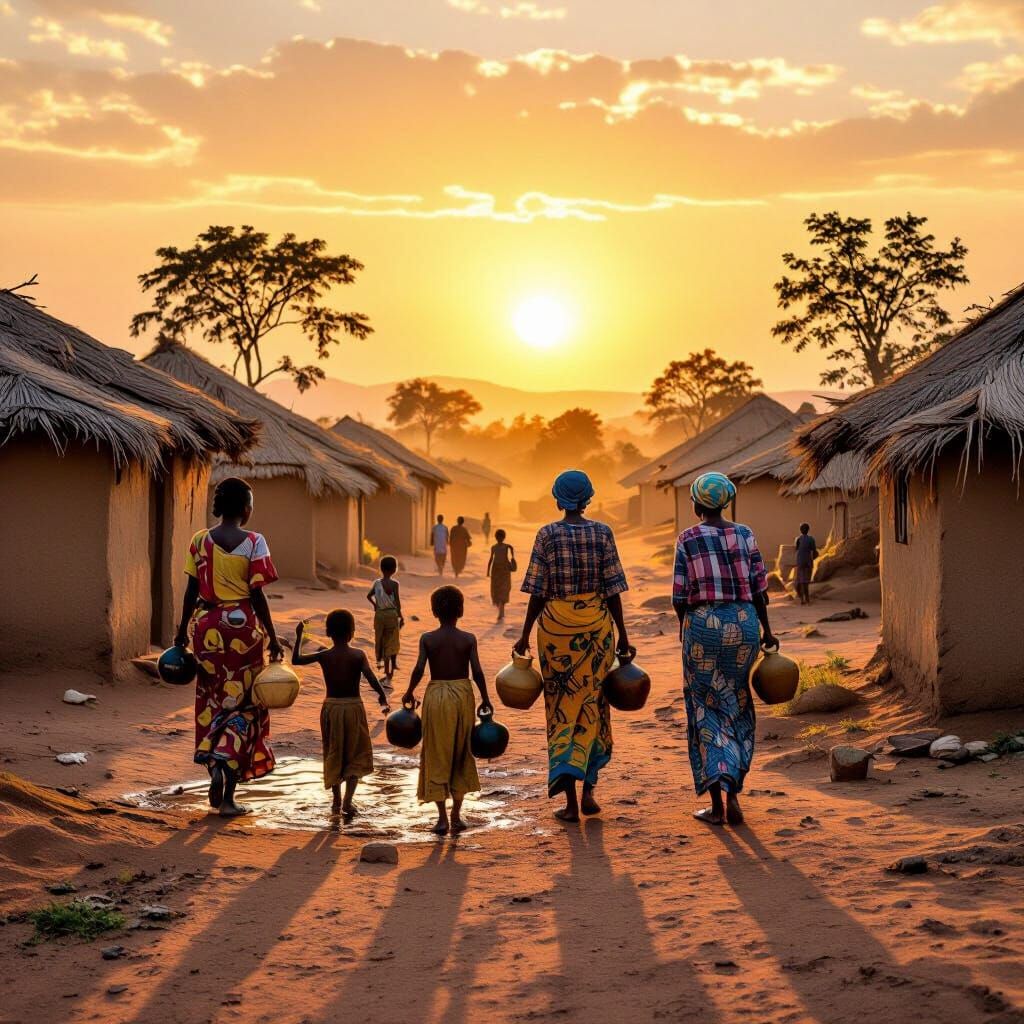 African Village at Sunset in Photorealistic Style