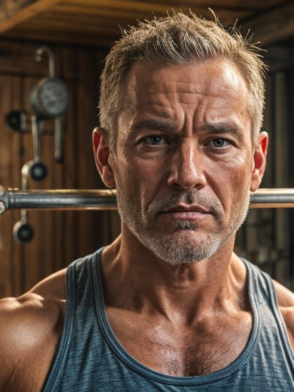 Senior Man's Home Gym: Digital Painting