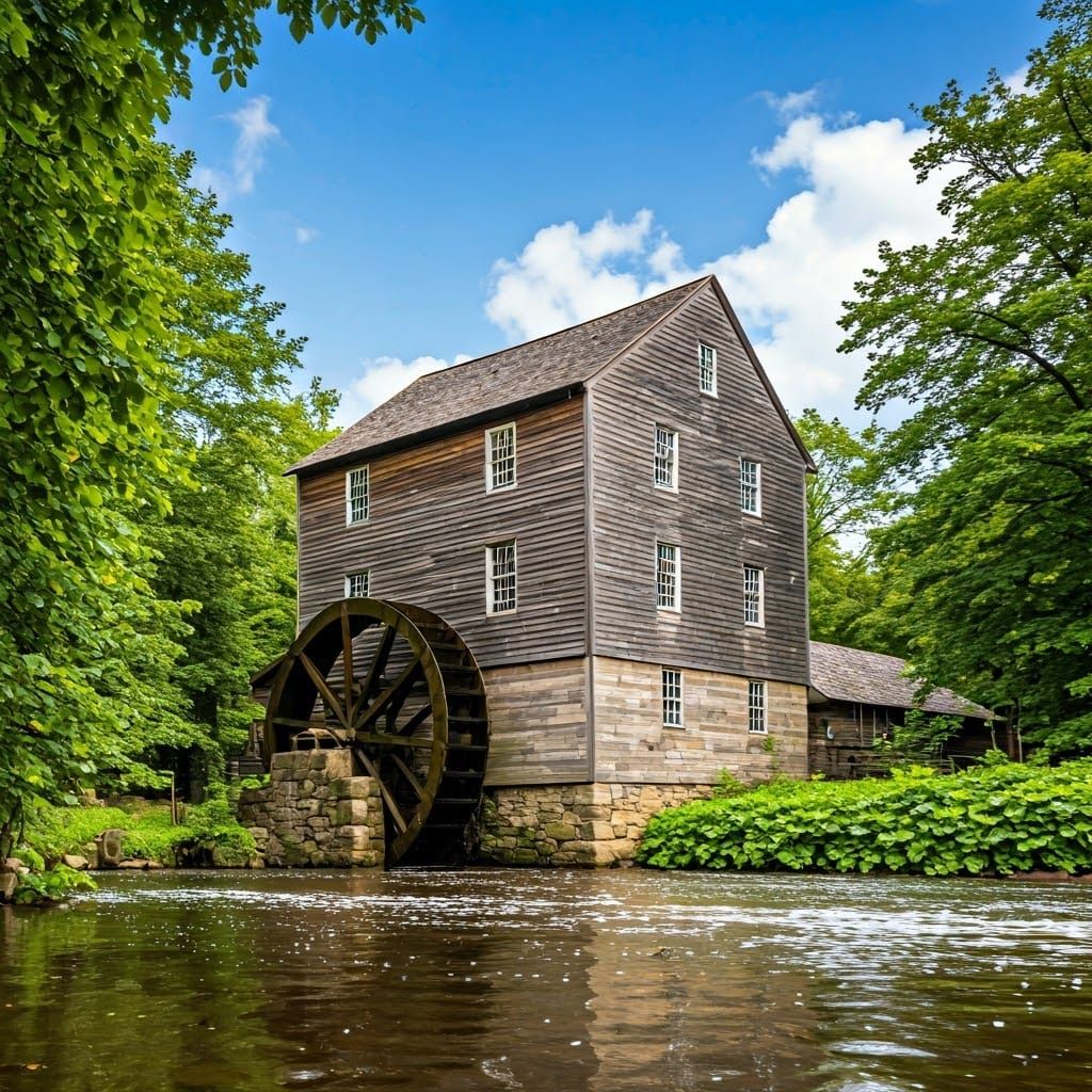 a mill house by the river bank
