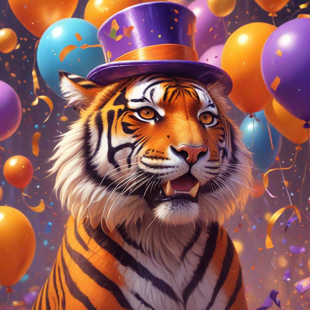 Vibrant Tiger Jam Session in Whimsical Oil Painting Style