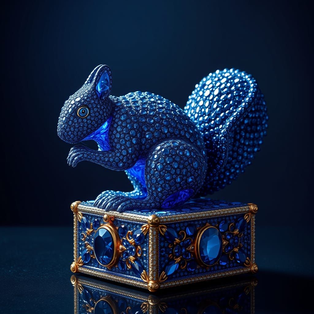 Sapphire Squirrel Sculpture on Jeweled Treasure Box