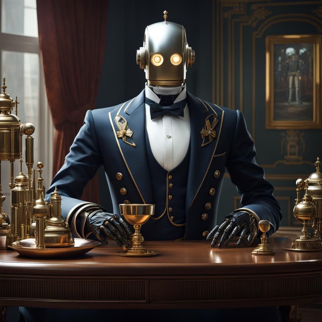 Robot Android Butler Portrait in Digital Art Style