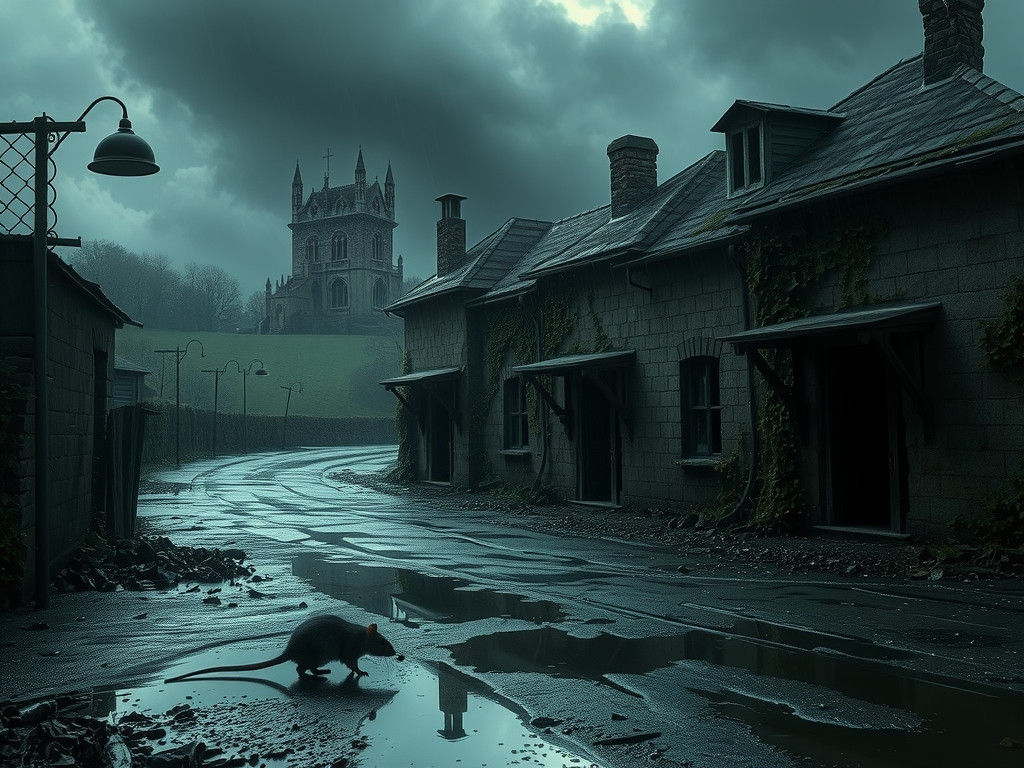 Gloomy 1875 Village at Night in Gothic Horror Style