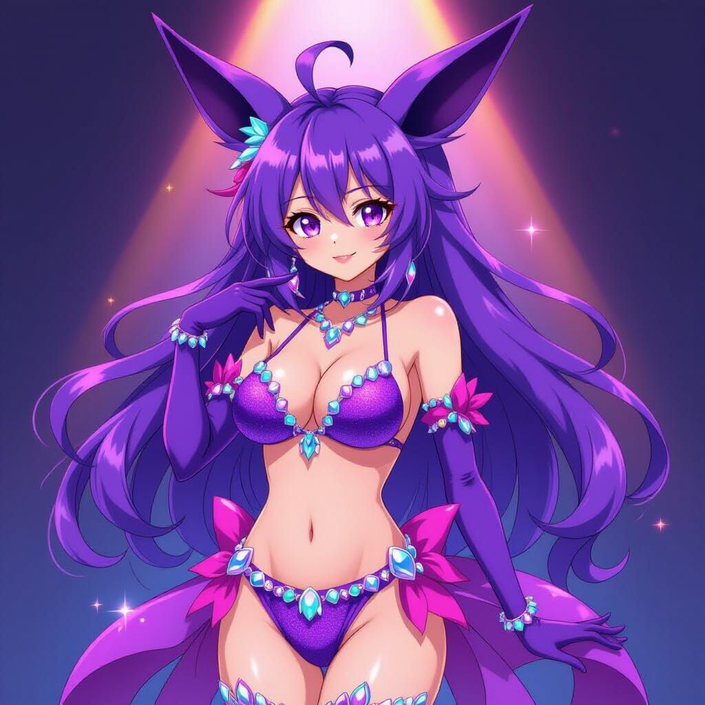 Anthropomorphic Espeon in Jewel-Adorned Bikini, Manga Style