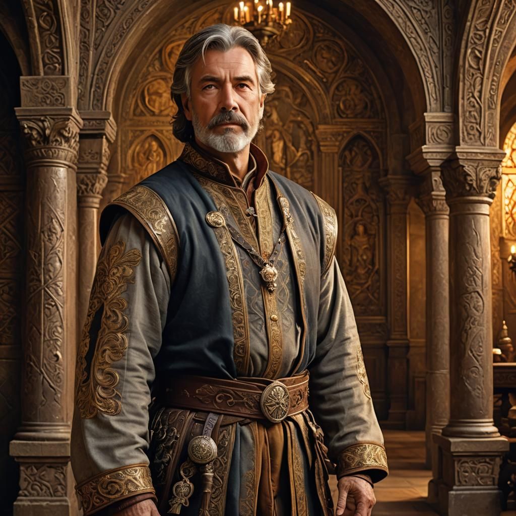 Medieval Man in Grand Hall: Heroic Fantasy Art