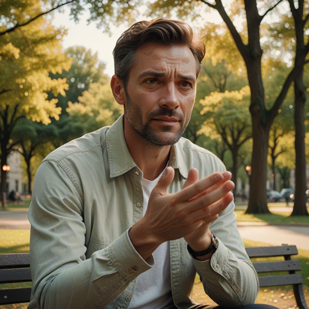 Man in Park Shares Secrets in Cinematic Portrait