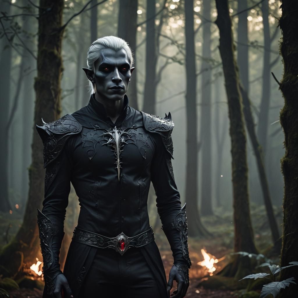 Drow Vampire Hybrid in Dimly Lit Forest