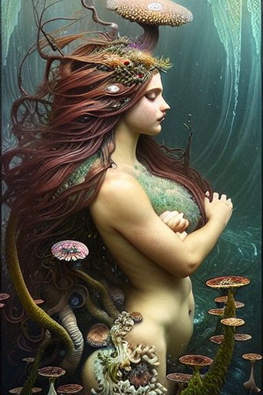 Amphitrite: Fractal Sea Goddess in Dark Fantasy Style