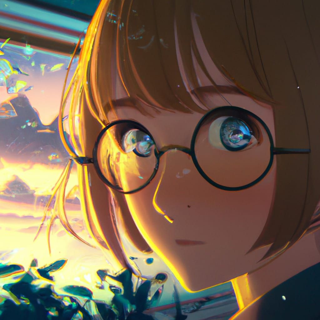Anime Girl with Glasses in Ghibli Style