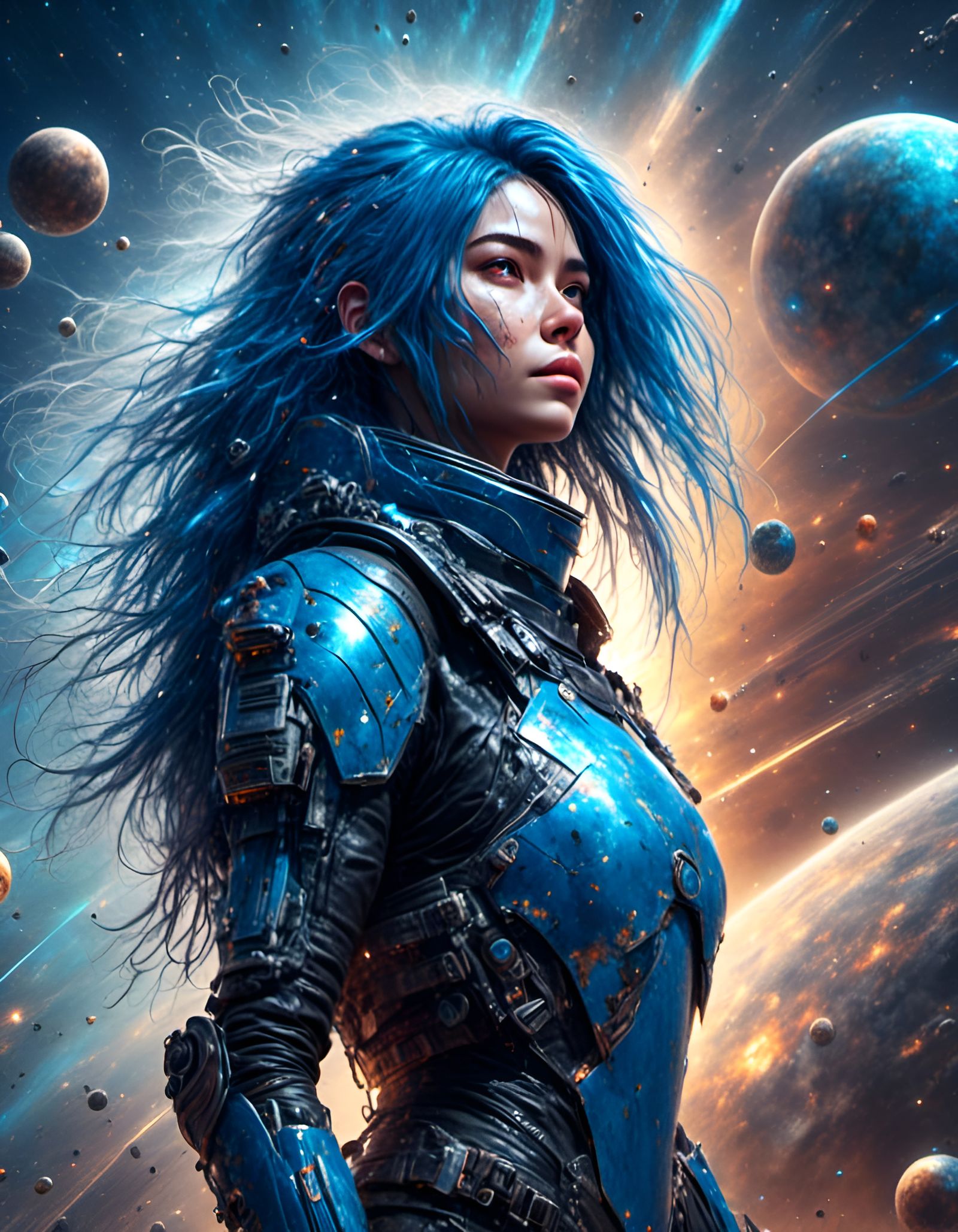 Sci-Fi Action Portrait of Armored Woman in Digital Art