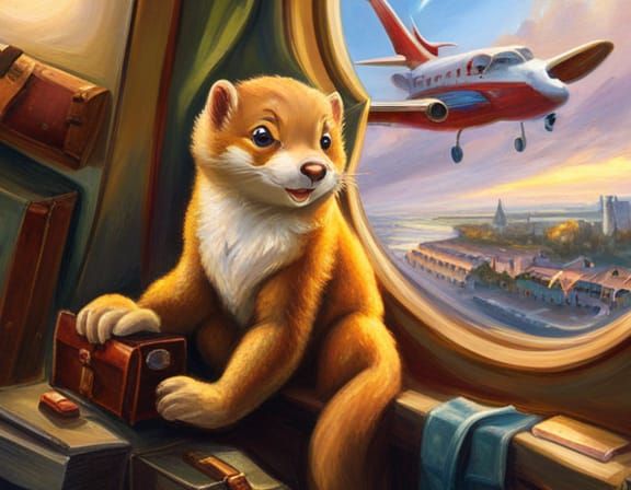 Happy Weasel's Airplane Adventure in Luminous Style