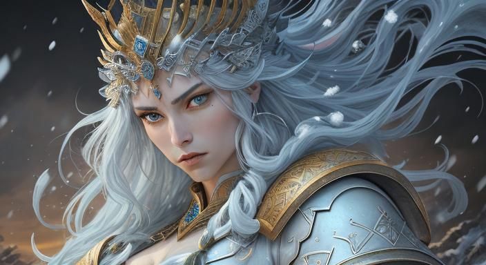 Warrior Snow Queen Portrait in Oil Painting Style