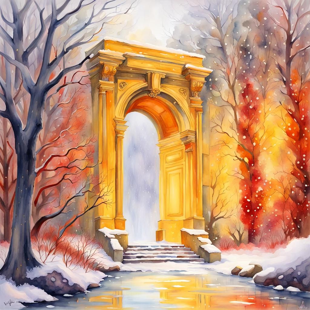 Dreamy Portal to a Unique Place in Watercolor Style