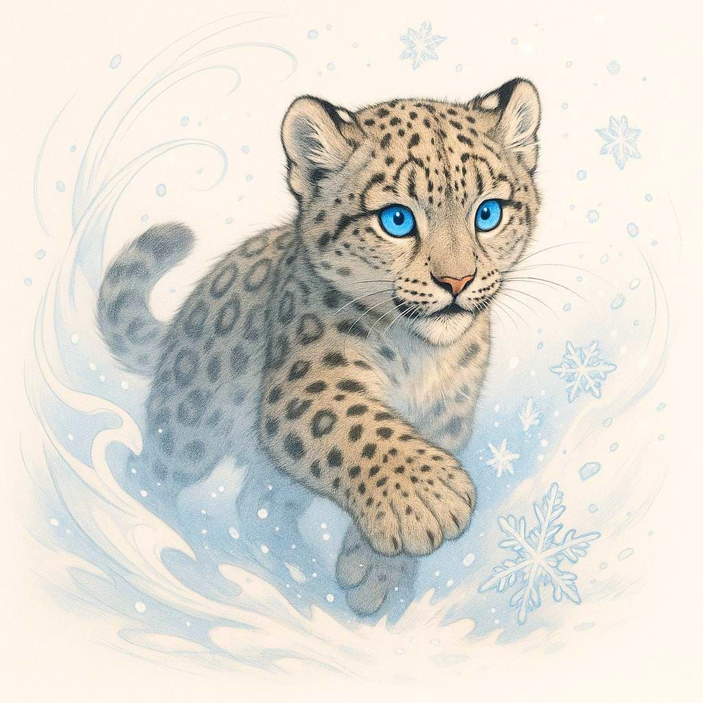 Snow Leopard's Joyful Winter Dance