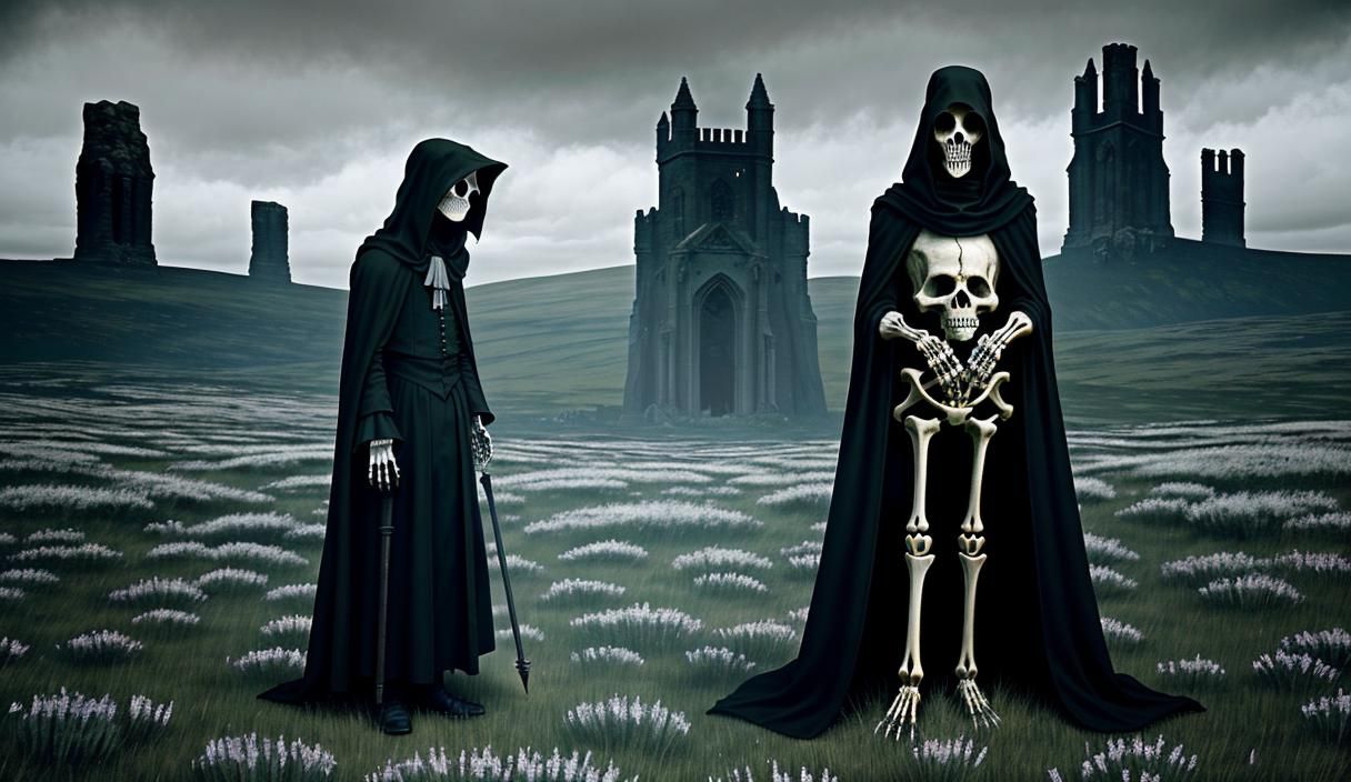 An open meadow on the English Moors with gothic stone outcro...