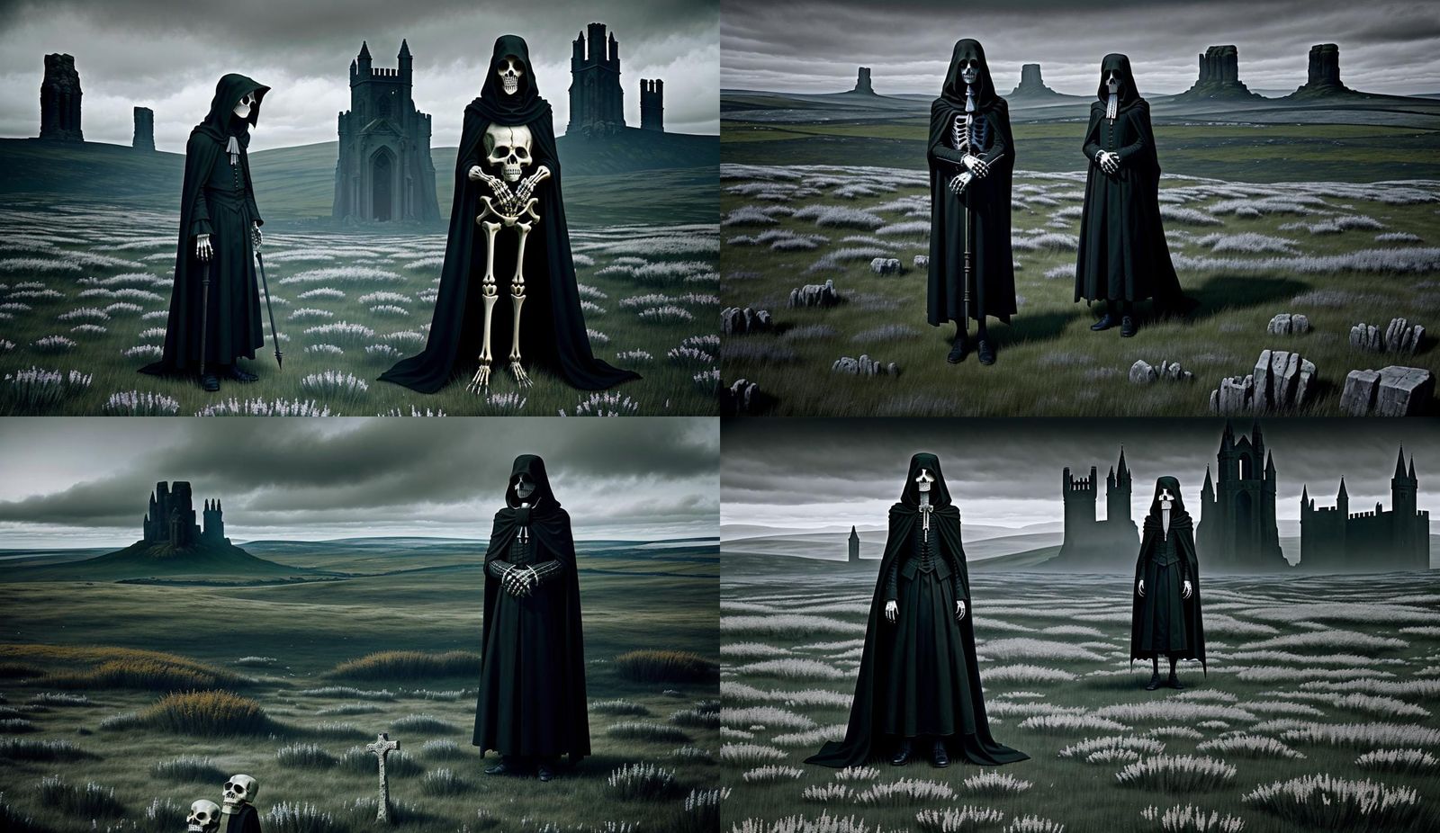 An open meadow on the English Moors with gothic stone outcro...