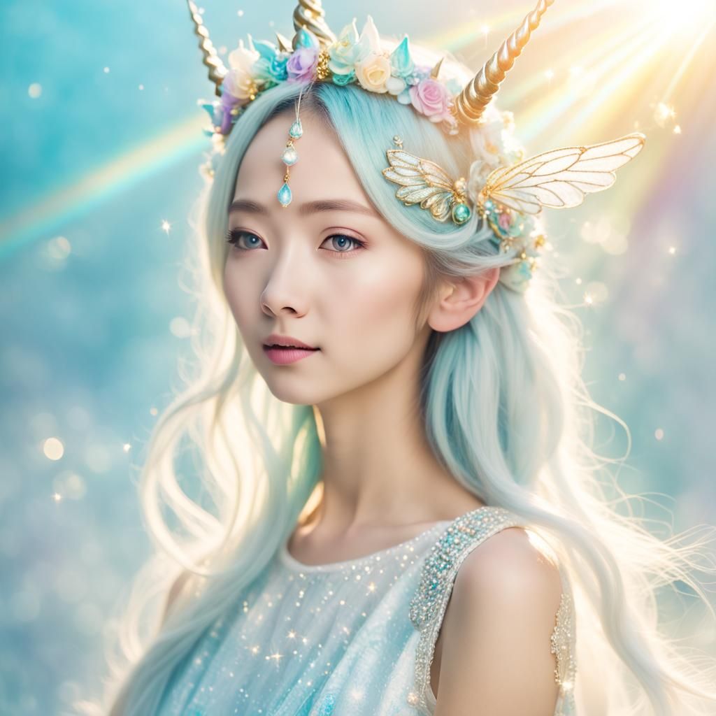 Ethereal Unicorn Fairy with Rainbow Crown