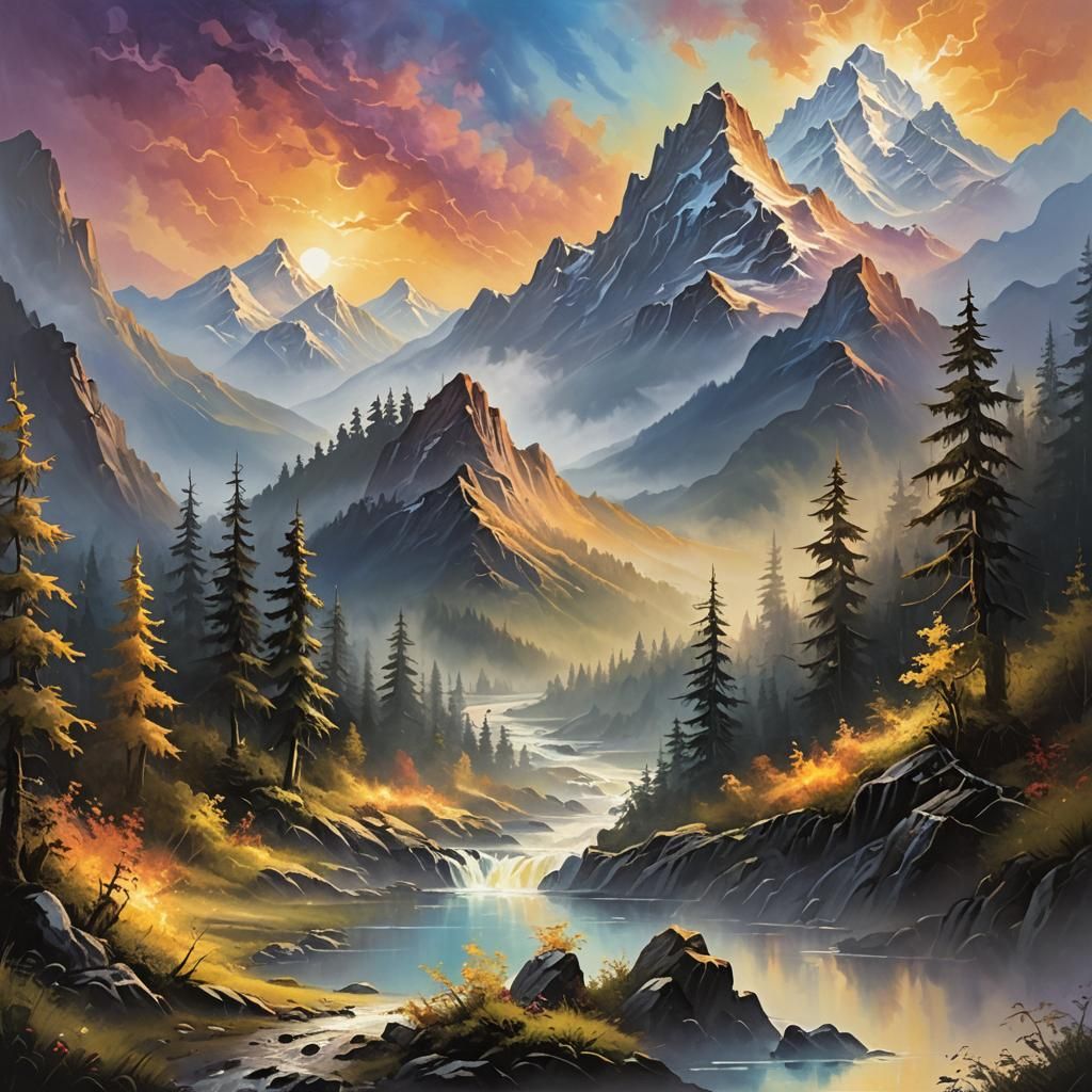 Mystical Mountain Range in Disney Concept Art Style