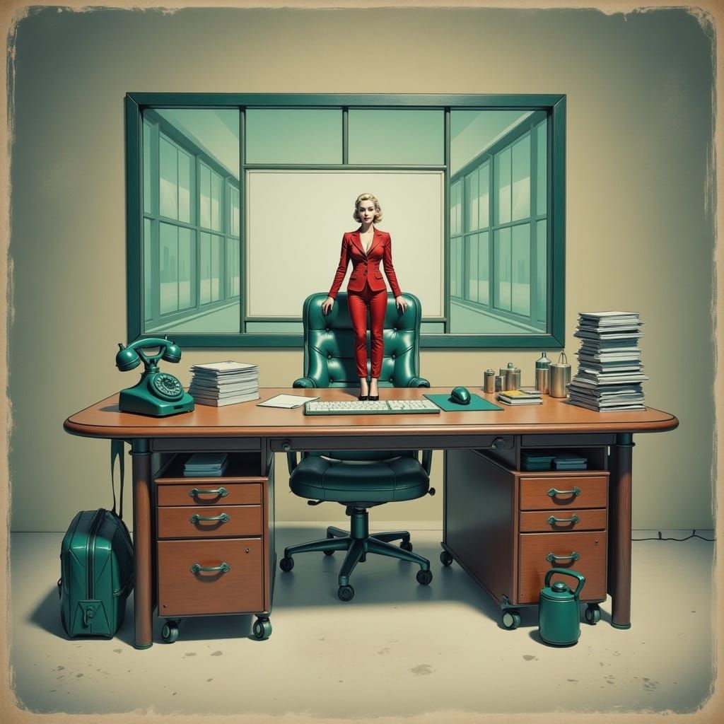 Miniature Businesswoman Ready to Work, Escher-Style