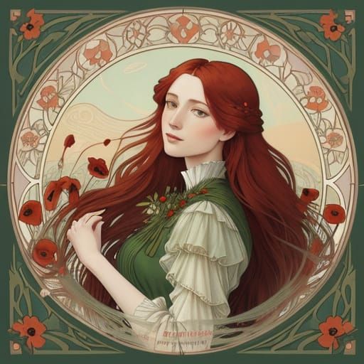 Art Nouveau Woman in Poppy Field