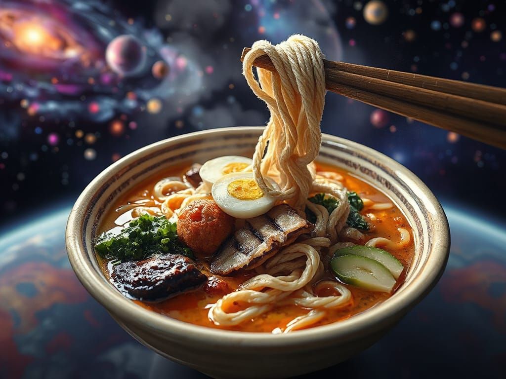 Cosmic Ramen with Yarn and Rope Noodles
