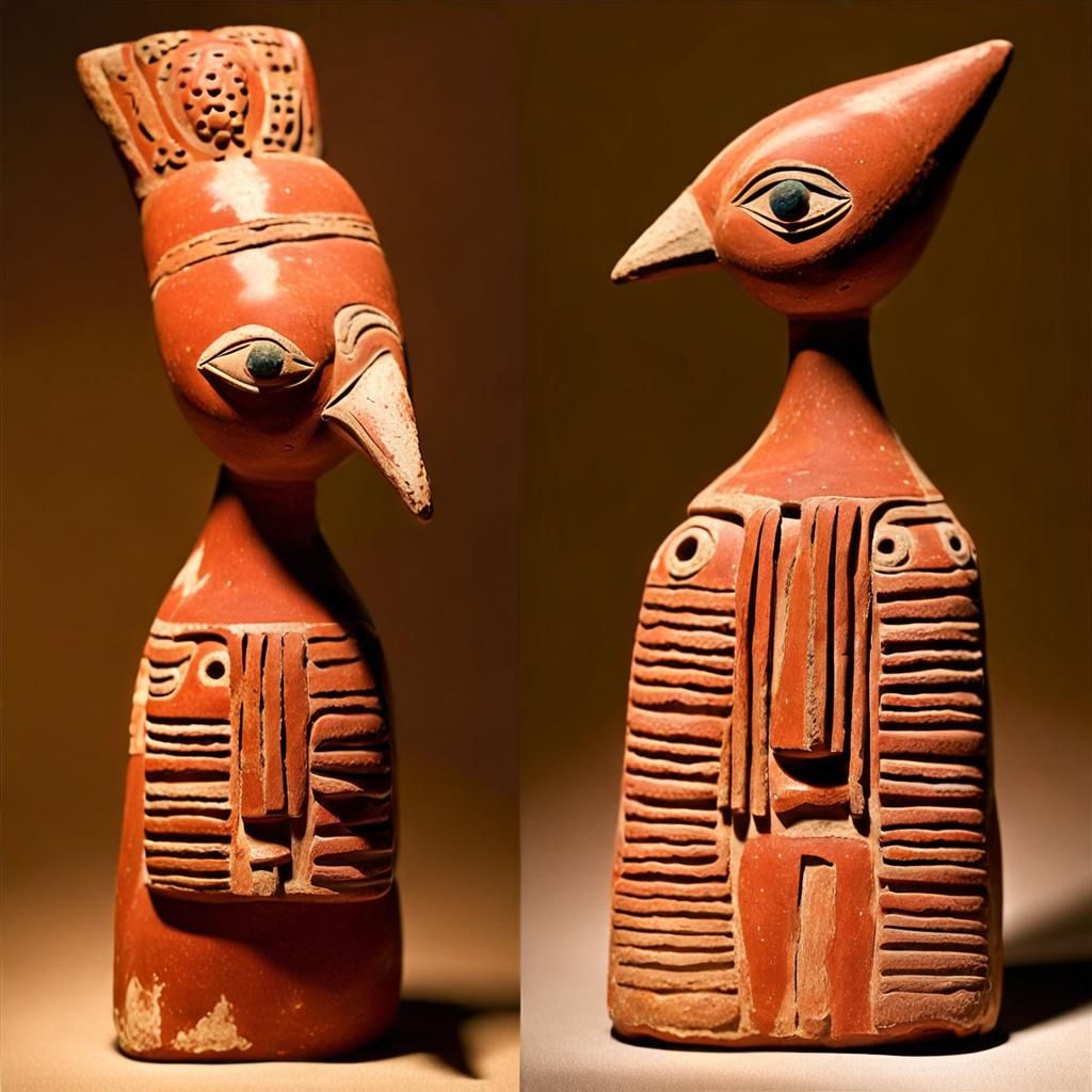 Terracotta Bird Goddess Statuette in Sci-Fi Style