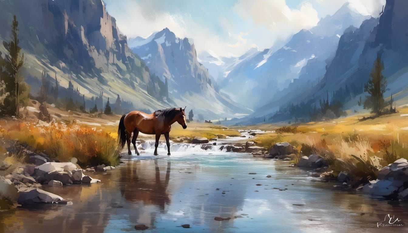 Impressionistic Mustang in Mountain Valley