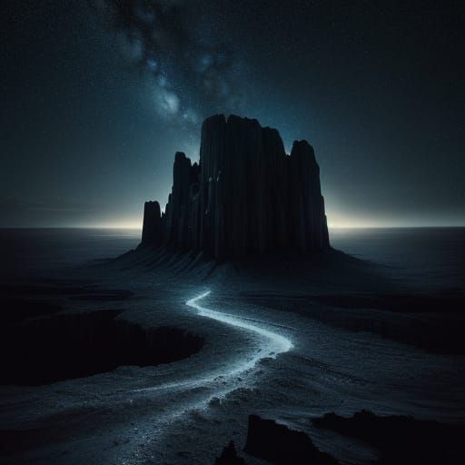 Vast Dark Landscape Under Starry Sky