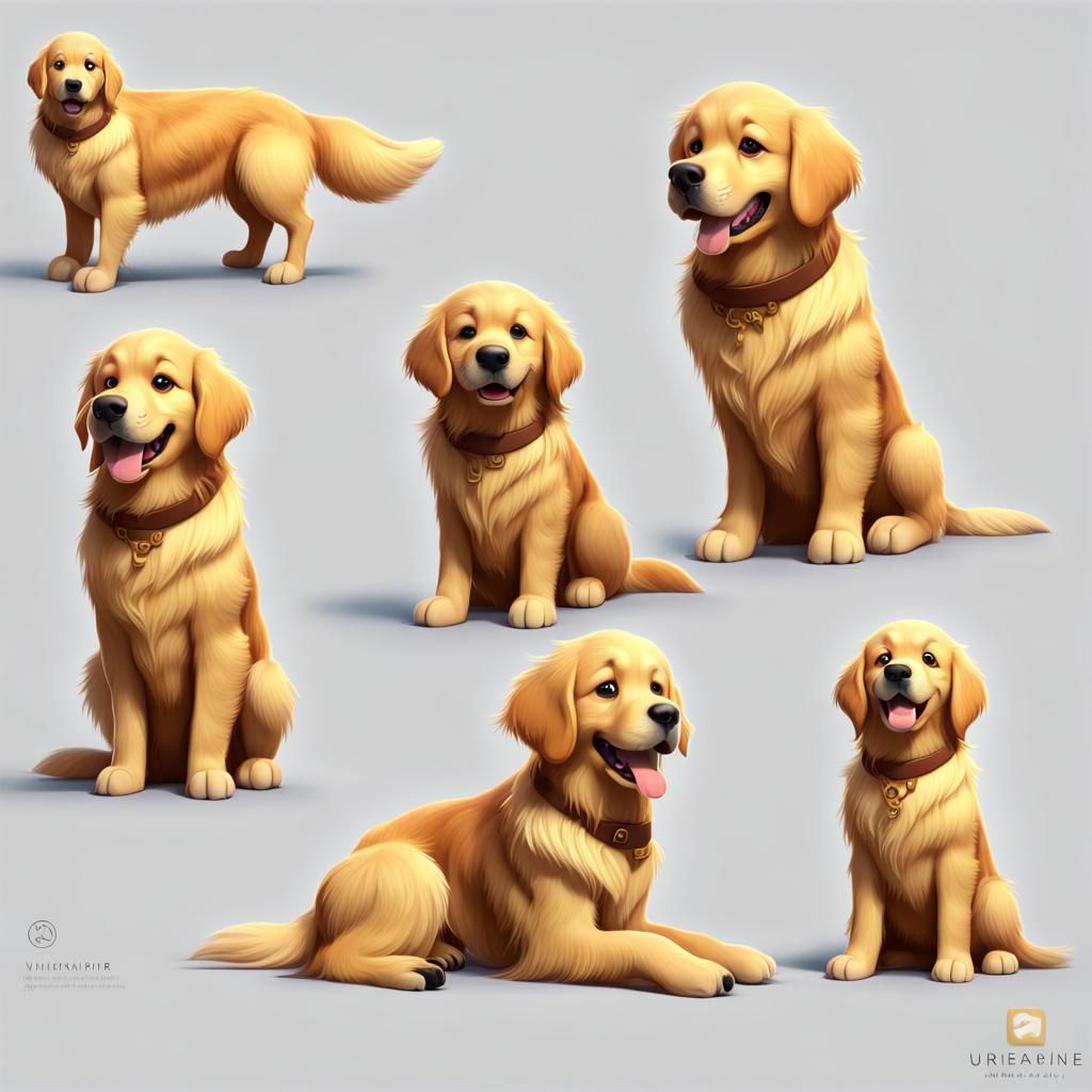 Golden Retriever Character Sheet: Pixar Animation Style