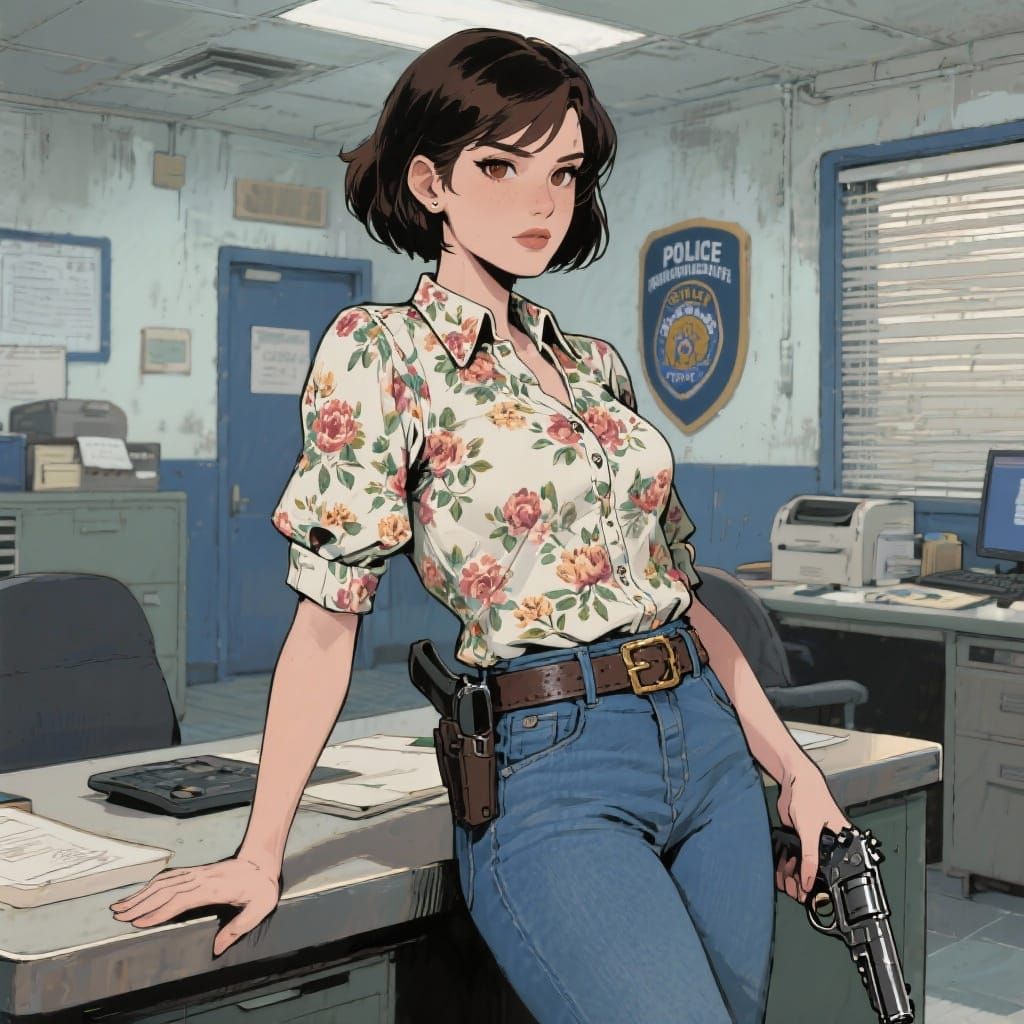 Female Detective in Vintage Outfit with Pistol