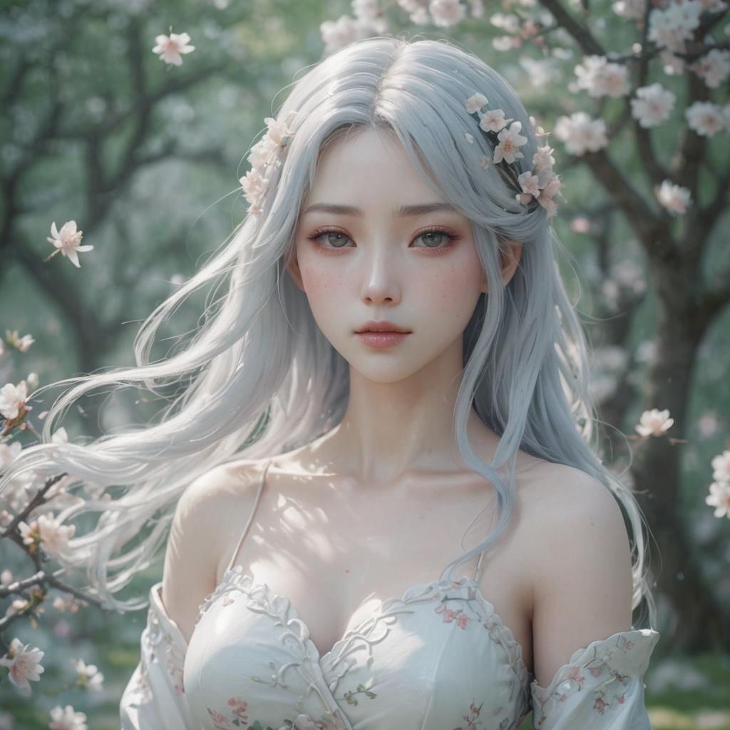 Porcelain Woman in Anime Style Garden