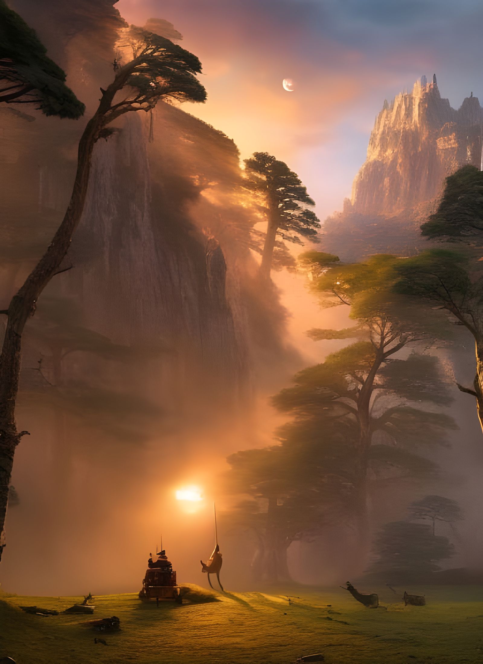 Surreal Folk Singers in Dreamy Abstract Landscape